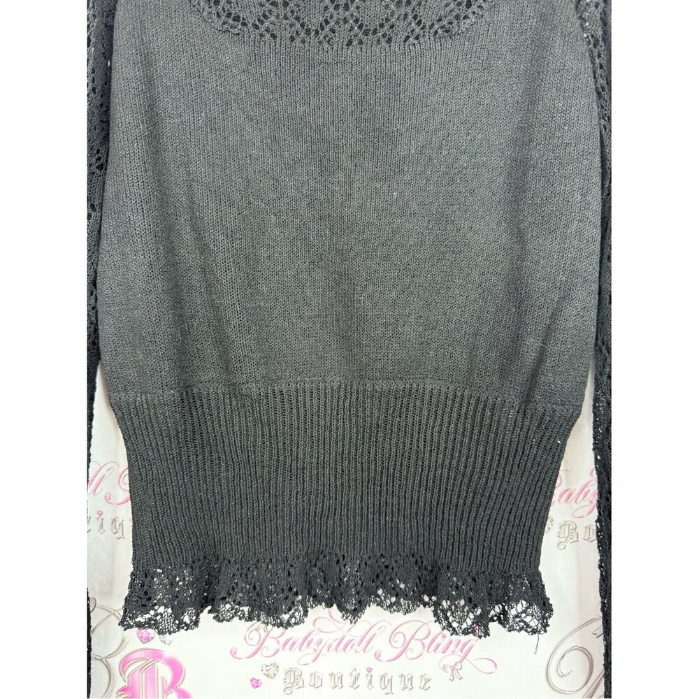 DRA LOS ANGELES shirt black Lace Sleeve Knit Top new with tags - Picture 6 of 15